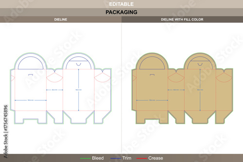 Round tuck end box dieline refined vector printing packaging structure clean folding system accurate die line preparation ideal for compact retail or gift packaging use