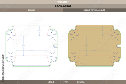 Hot dog tray box dieline professional vector printing packaging layout showing foldable tray structure detailed die line arrangement ideal for takeaway food presentation