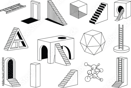 Vector illustration of architectural elements and structures