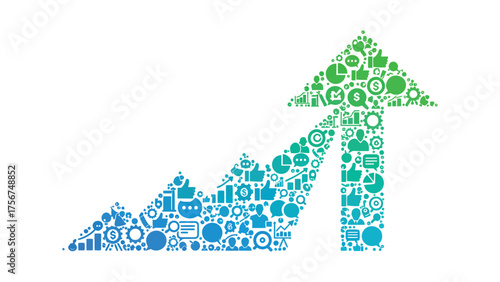 Flat vector  of tiny marketing symbols pointing upward  symbolizes direction, growth, and brand strategy.”