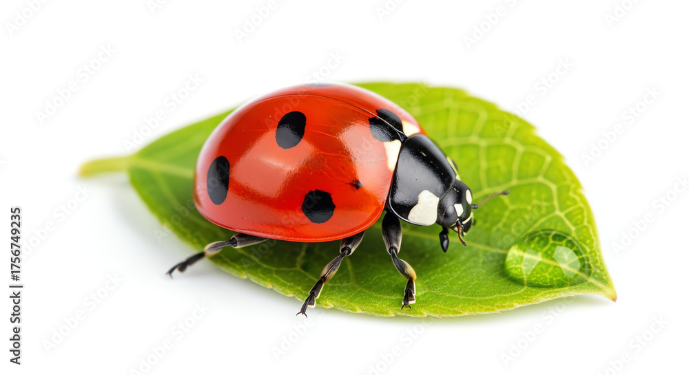 Fototapeta premium Ladybug on leaf with water droplet