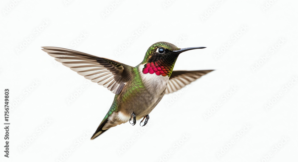 Fototapeta premium Ruby-throated hummingbird in flight with transparent background