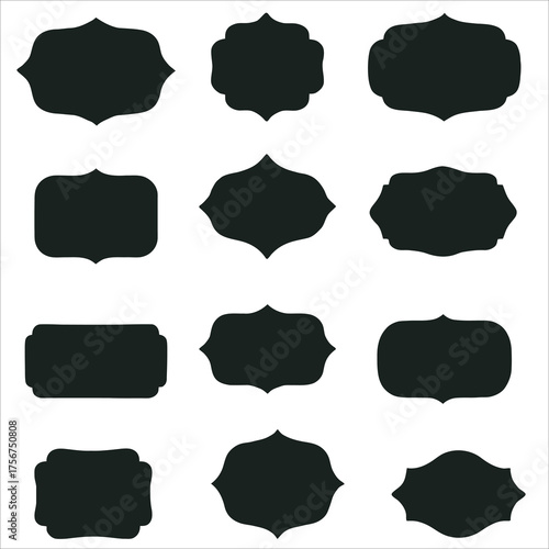 Set of 12 Black Vintage Decorative Border Frames and Fancy Ornate Label Shapes Vector