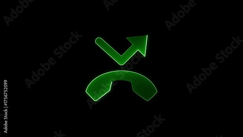 Glowing neon Missed Call icon animation on black background with 4k video.