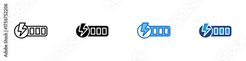 Power Charge Multiple Style Icon Design Vector - Bar with a lightning bolt indicating charging status and electric energy capacity