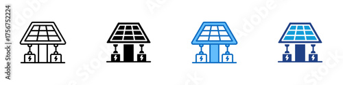 Solar Station Multiple Style Icon Design Vector - Solar power station with two connected batteries representing renewable energy generation and storage