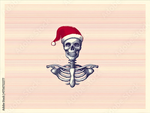 Skull in Christmas Hat | Creepy Christmas Skull | Santa Skull Holiday Vibe | Gothic Christmas Decoration | Spooky Skull with Santa Hat