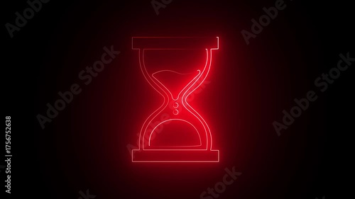 Glowing neon hourglass icon isolated on black background. HD Video motion graphic 4k  animation video