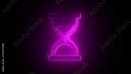 Glowing neon hourglass icon isolated on black background. HD Video motion graphic 4k  animation video