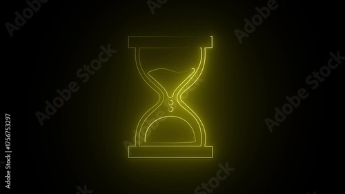 Glowing neon hourglass icon isolated on black background. HD Video motion graphic 4k  animation video