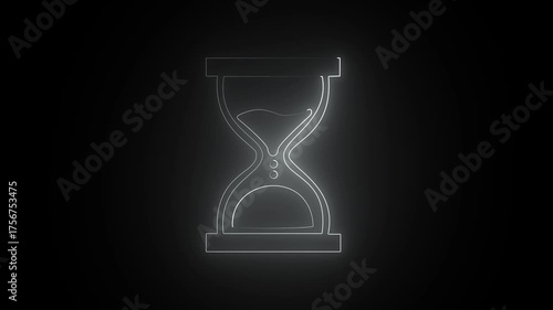 Glowing neon hourglass icon isolated on black background. HD Video motion graphic 4k  animation video