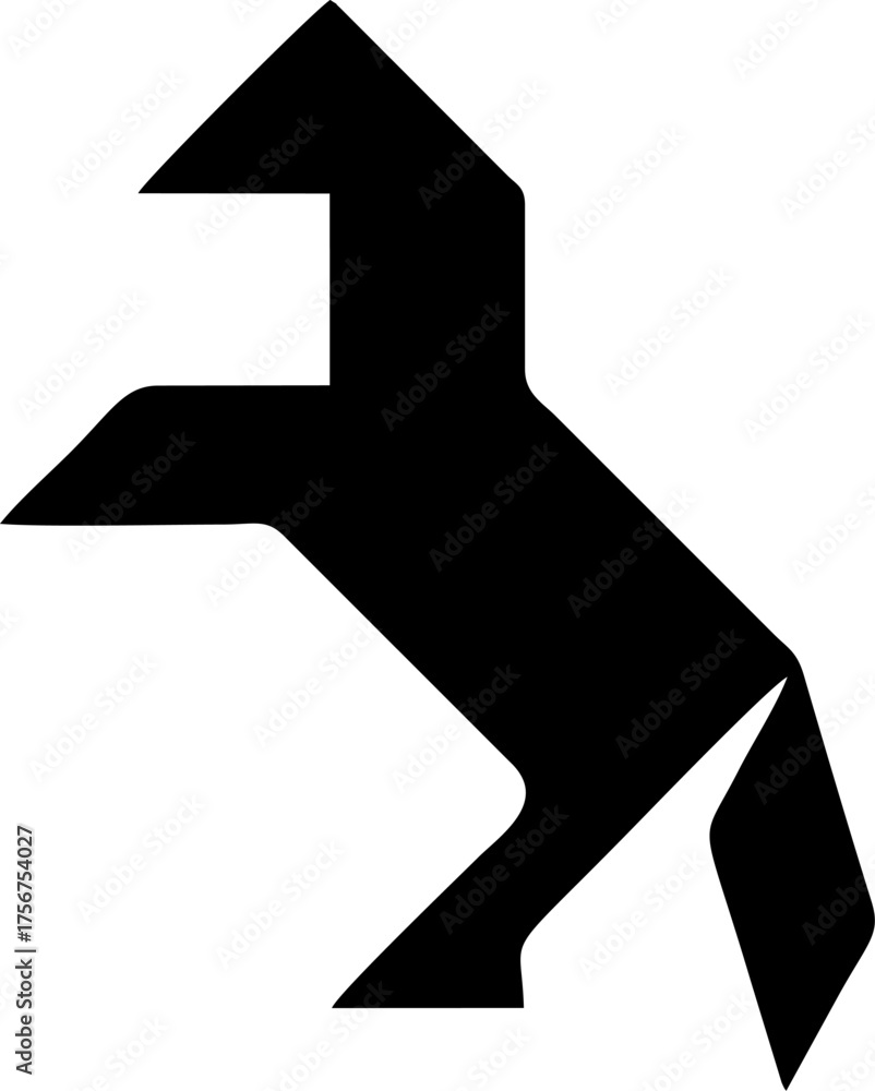 Fototapeta premium Black Tangram Puzzle Piece Horse Rearing