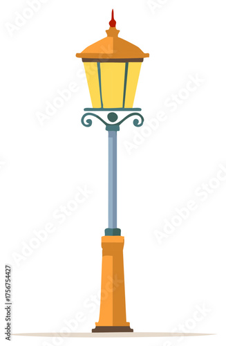 Traditional golden lantern street lamppost illustration with decorative scrollwork design
