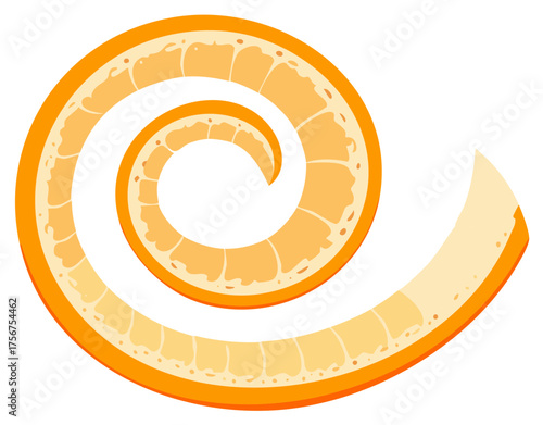 Vector illustration of a long orange peel curled into a spiral