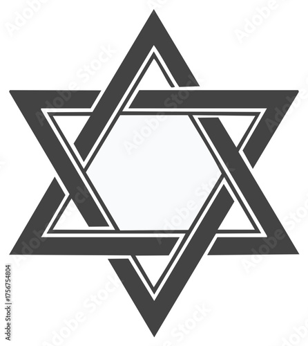 Abstract Star of David symbol with interlocking grey triangles, a geometric Jewish Magen David icon