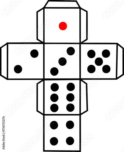 Dice Net Template with Red Dot on One