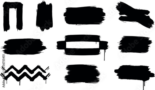 Collection of black spray paint brush strokes and shapes abstract artistic elements vector