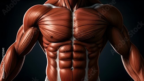 Detailed Anatomical View Of Human Torso Muscles With Six Pack Abs And Defined