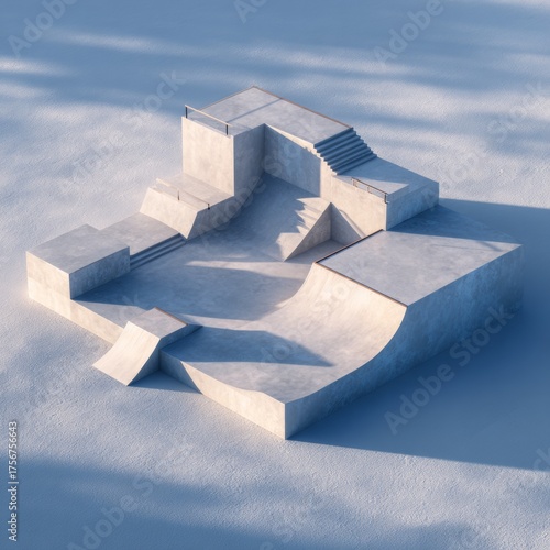 Urban Skatepark Design with Ramps, Stairs and Open Areas