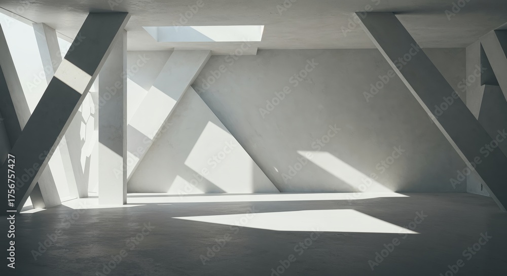 Obraz premium Geometric Elegance: The photo showcases a modern interior design with minimalist aesthetics, showcasing clean lines, the interplay of light and shadow.