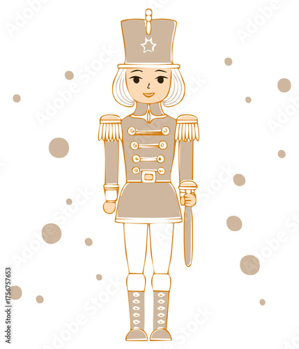 Cartoon Style Nutcracker Soldier with Star on Hat Holiday Decor Design
