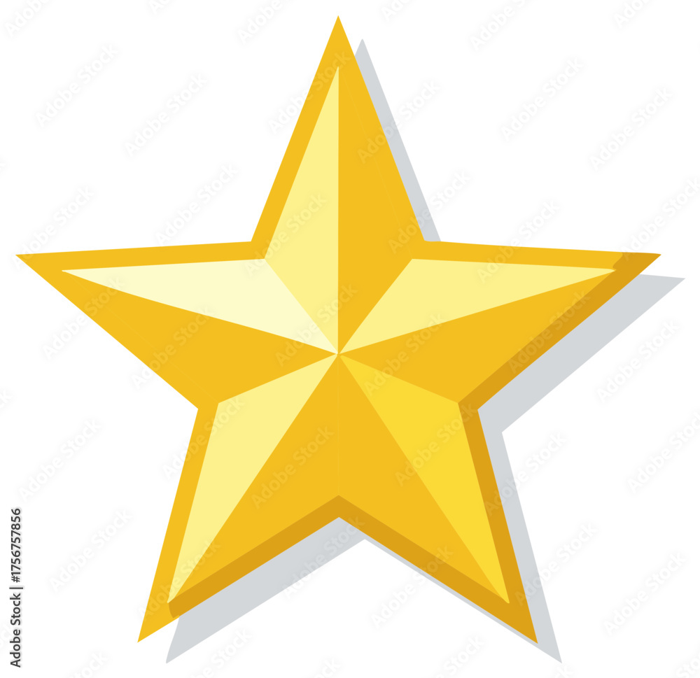 Fototapeta premium Bright shining five pointed golden star award symbol or rating icon with dimensional shading