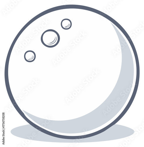 Isolated illustration of white bowling ball with finger holes and shadow on ground, sporting equipment