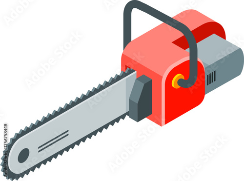 Chainsaw Isometric Icon Set – Power Tool Equipment Collection Illustration