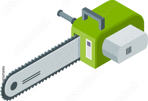 Chainsaw Isometric Icon Set – Power Tool Equipment Collection Illustration