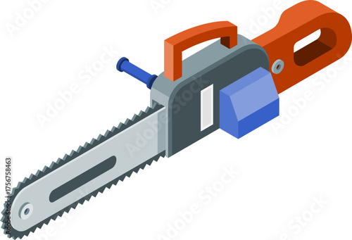 Chainsaw Isometric Icon Set – Power Tool Equipment Collection Illustration
