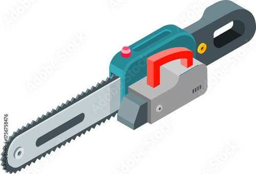 Chainsaw Isometric Icon Set – Power Tool Equipment Collection Illustration