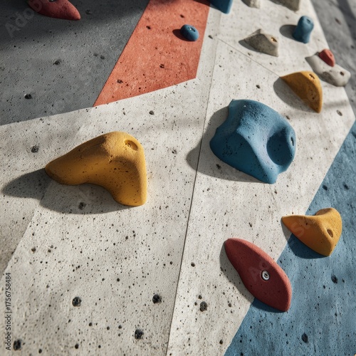 Colorful Climbing Wall with Diverse Holds for Rock Climbing Training