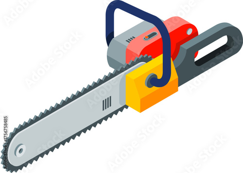 Chainsaw Isometric Icon Set – Power Tool Equipment Collection Illustration