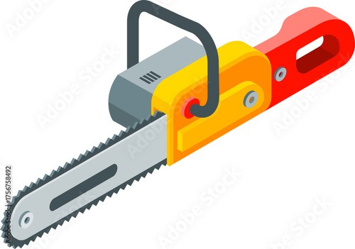 Chainsaw Isometric Icon Set – Power Tool Equipment Collection Illustration