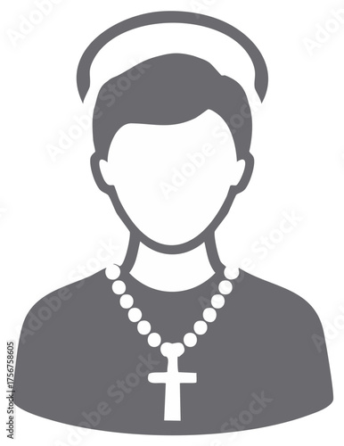 Christian clergy member with halo and cross necklace icon representing faith and spirituality