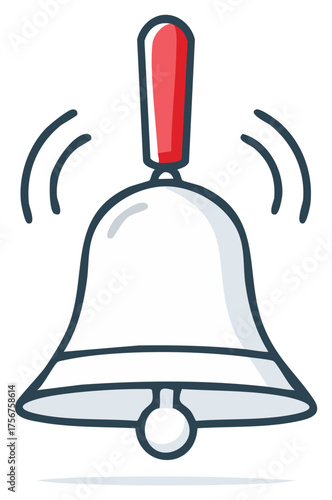 Illustration of a ringing bell with a red handle. Cartoon style.