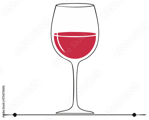Simple illustration of a red wine glass filled with dark red liquid and stem.