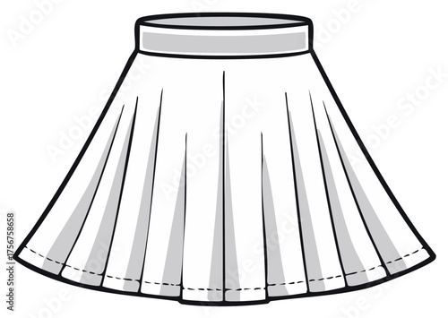 White pleated skirt A line fashion illustration style clothing design element