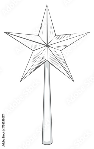 Hand drawn sketch of a classic five point Christmas tree topper star decoration for the holidays