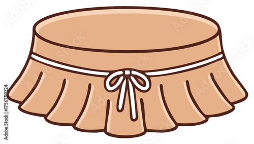 Cute cartoon illustration of a beige flared skirt with a white ribbon bow