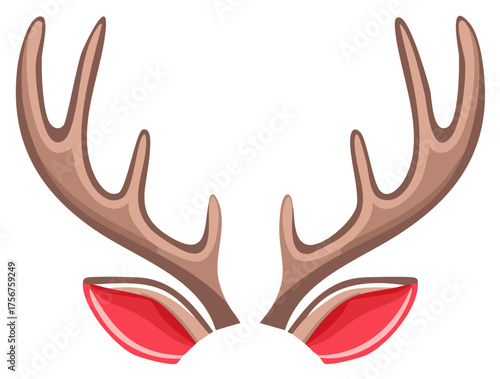 Cartoon Antlers and Red Reindeer Ears Costume Accessory on White Background