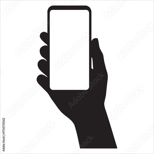 Hand Holding Smartphone Silhouette Icon: Mobile App Mockup and Digital Technology Vector
