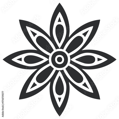 Elegant Abstract Floral Star Shape with Intricate Geometric Petal Details Symmetrical Ornament