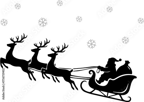 산타가 썰매를 끄는 실루엣