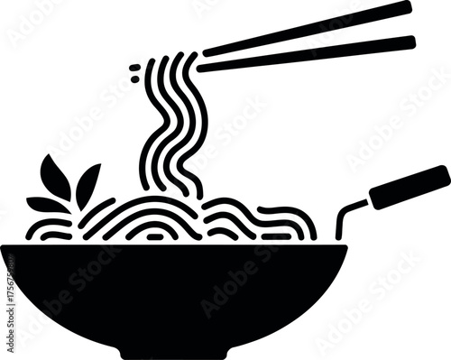 Thai wok noodles silhouette design