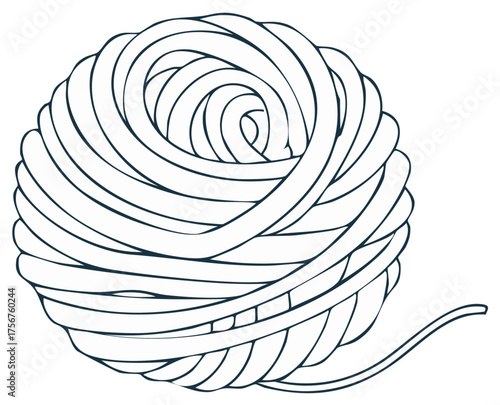 Ball of string in drawing style. Clipart in simple outline design. Wool yarn ball for knitting hobby or needlework.
