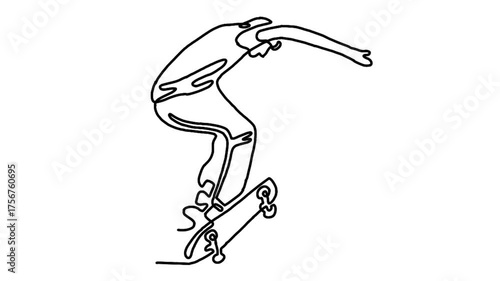 continuous line animation of skateboarder riding skate