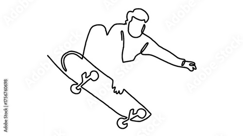 continuous line animation of skateboarder riding skate