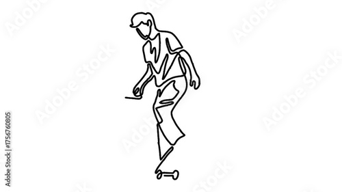 continuous line animation of skateboarder riding skate