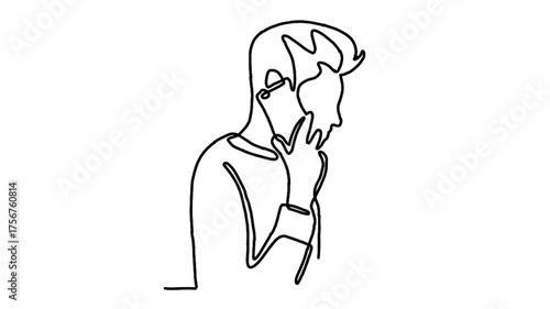 continuous line animation of man talking on mobile phone